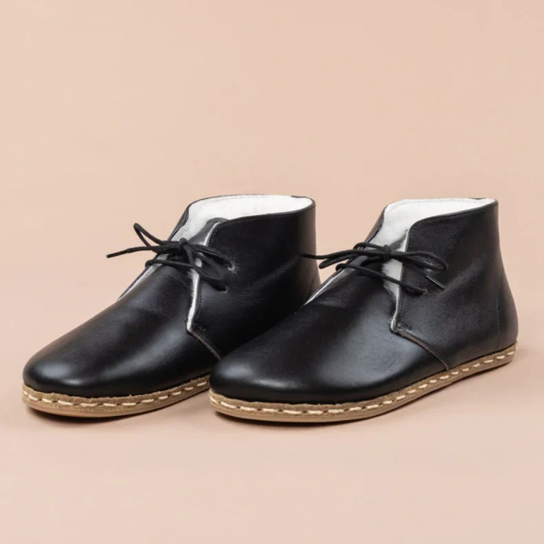 Men's Black Barefoot Oxford Boots With Fur (1)